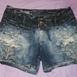 Distressed jean shorts